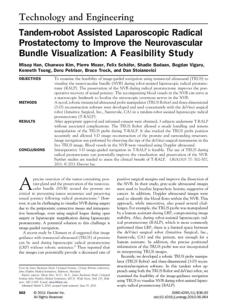 Tandem-robot Assisted Laparoscopic Radical Prostatectomy to Improve the Neurovascular Bundle Visualization: A Feasibility Study