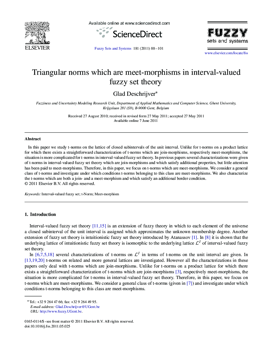 Triangular norms which are meet-morphisms in interval-valued fuzzy set theory