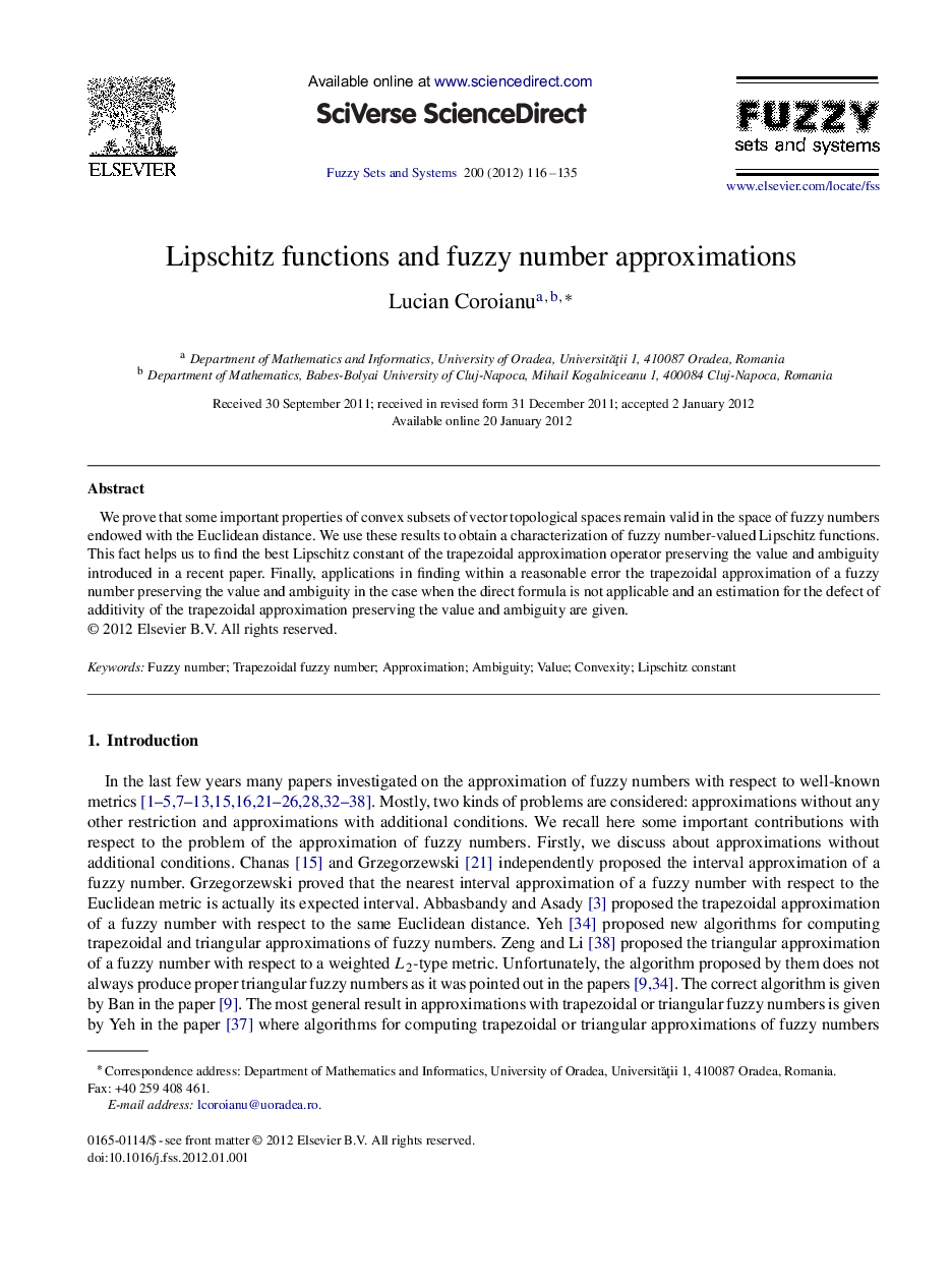 Lipschitz functions and fuzzy number approximations