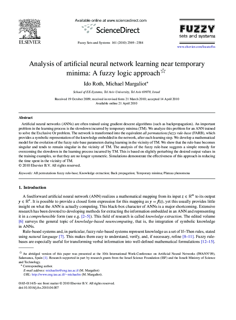 Analysis of artificial neural network learning near temporary minima: A fuzzy logic approach 