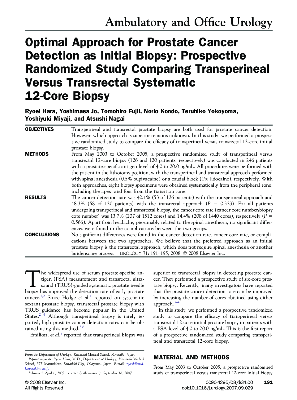 Optimal Approach for Prostate Cancer Detection as Initial Biopsy: Prospective Randomized Study Comparing Transperineal Versus Transrectal Systematic 12-Core Biopsy