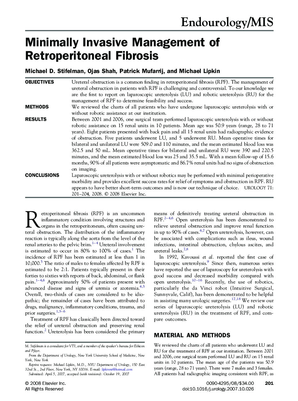 Minimally Invasive Management of Retroperitoneal Fibrosis