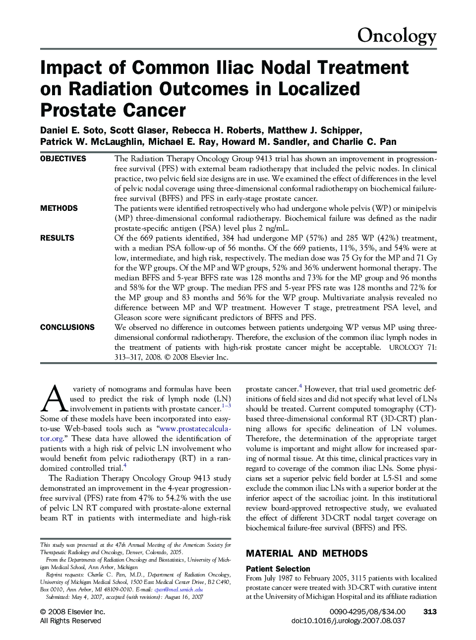 Impact of Common Iliac Nodal Treatment on Radiation Outcomes in Localized Prostate Cancer