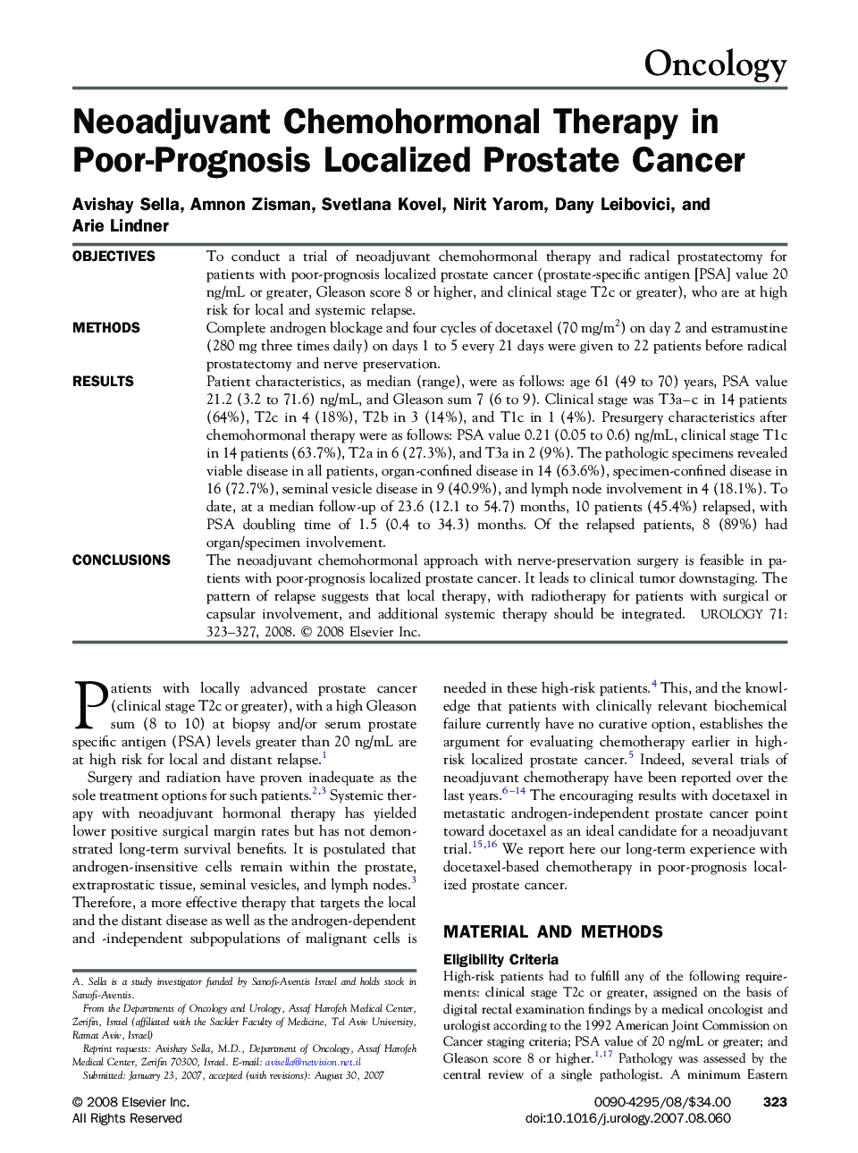 Neoadjuvant Chemohormonal Therapy in Poor-Prognosis Localized Prostate Cancer