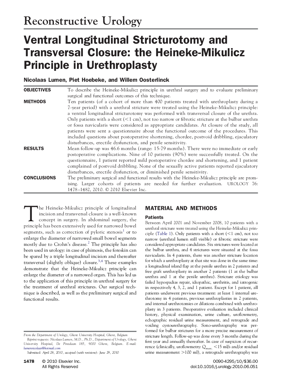Ventral Longitudinal Stricturotomy and Transversal Closure: the Heineke-Mikulicz Principle in Urethroplasty