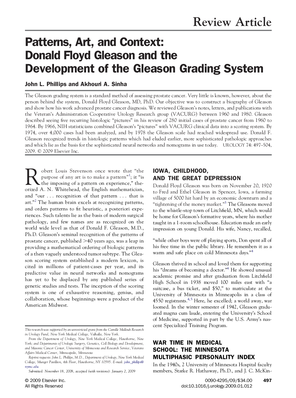 Patterns, Art, and Context: Donald Floyd Gleason and the Development of the Gleason Grading System 