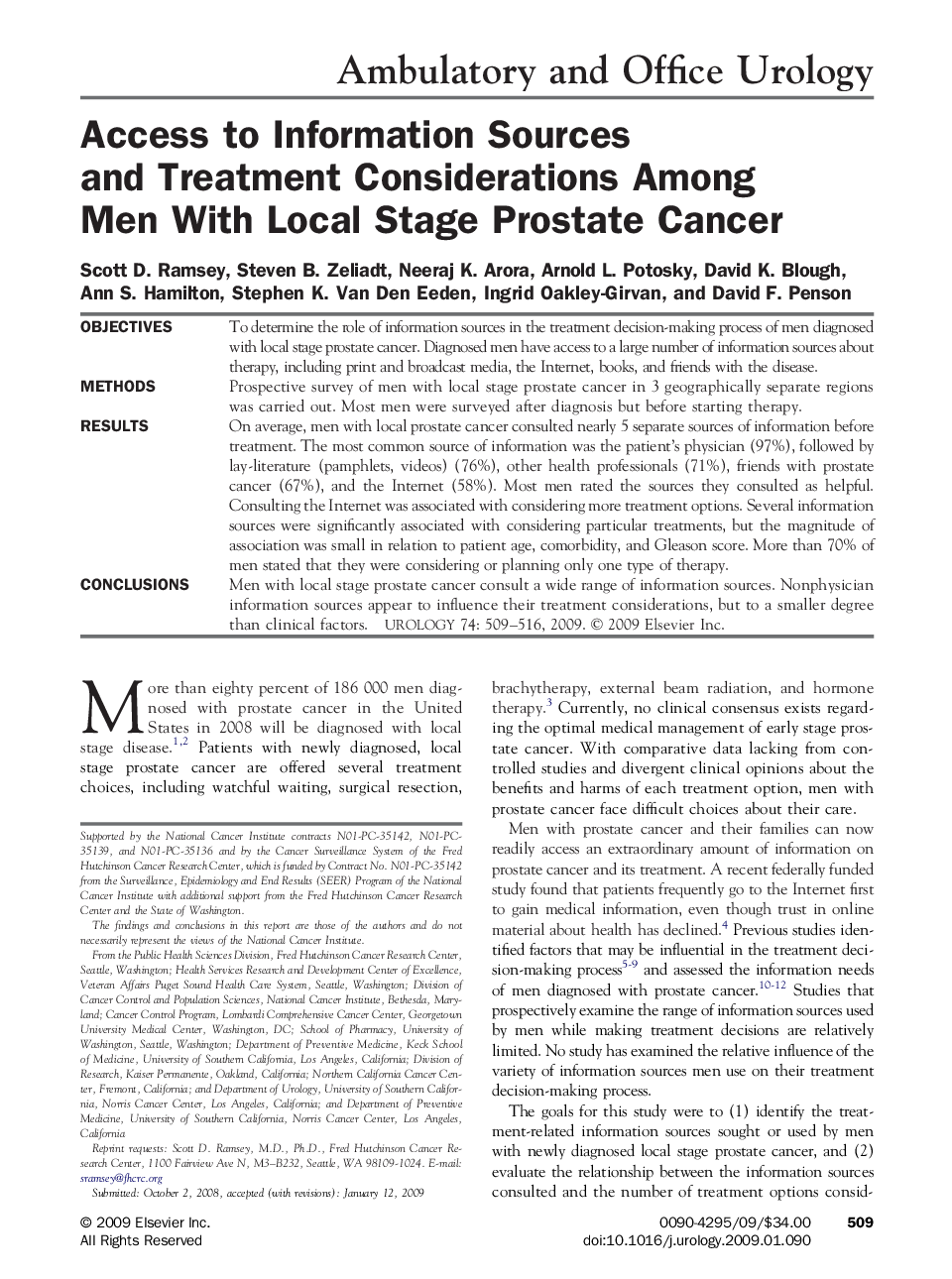 Access to Information Sources and Treatment Considerations Among Men With Local Stage Prostate Cancer 