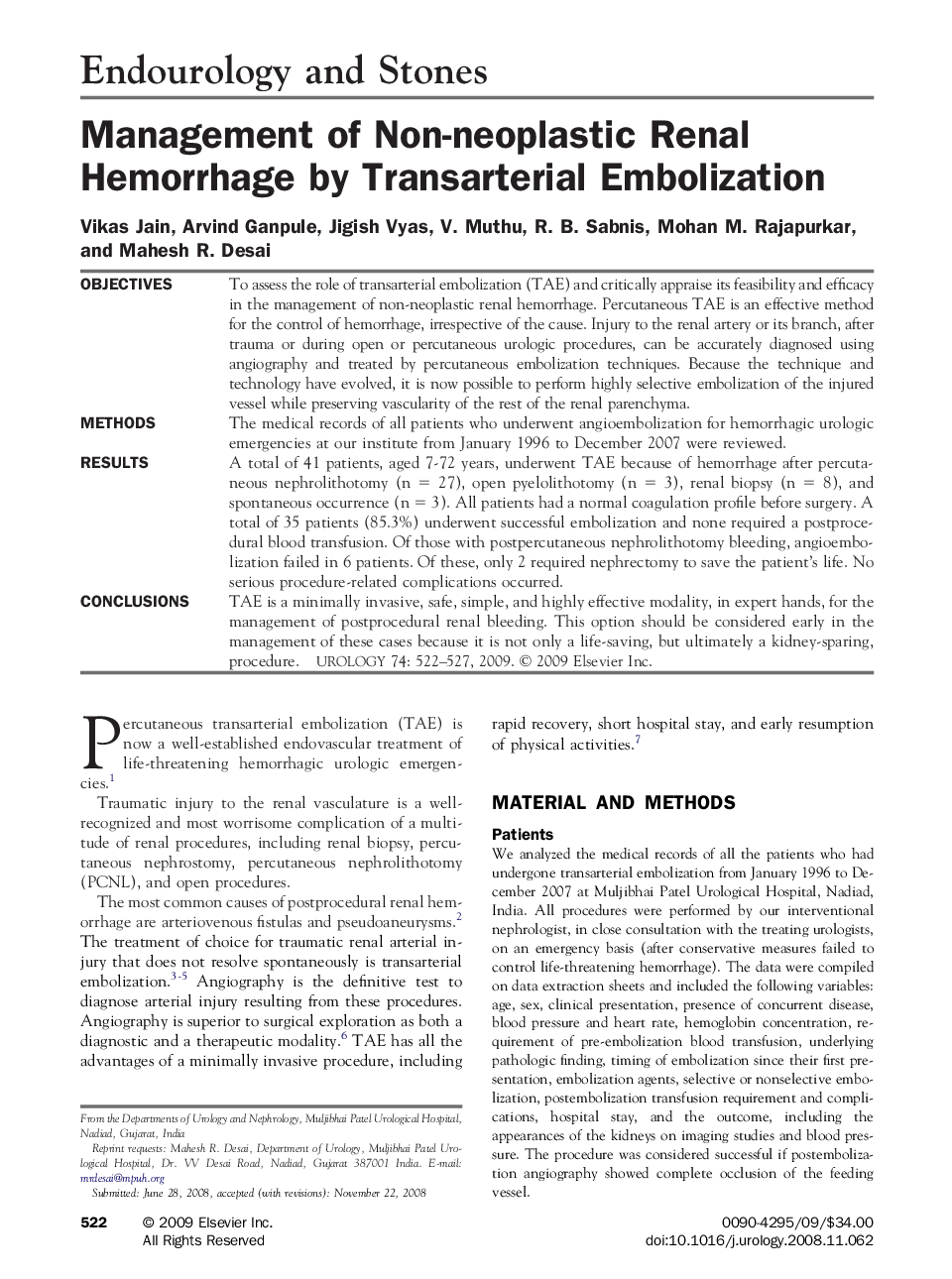 Management of Non-neoplastic Renal Hemorrhage by Transarterial Embolization