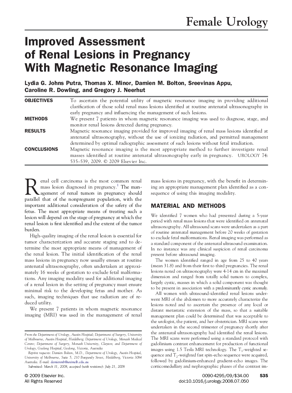 Improved Assessment of Renal Lesions in Pregnancy With Magnetic Resonance Imaging