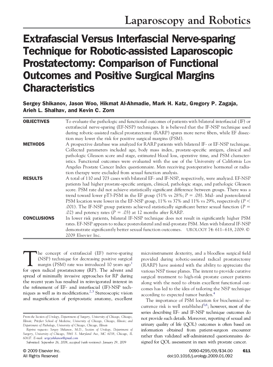 Extrafascial Versus Interfascial Nerve-sparing Technique for Robotic-assisted Laparoscopic Prostatectomy: Comparison of Functional Outcomes and Positive Surgical Margins Characteristics