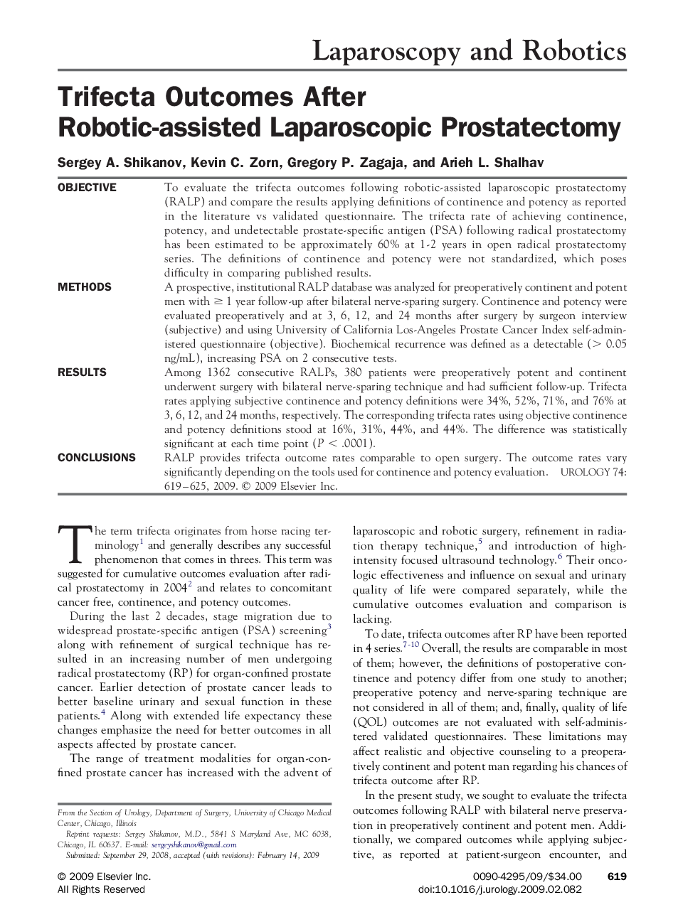 Trifecta Outcomes After Robotic-assisted Laparoscopic Prostatectomy
