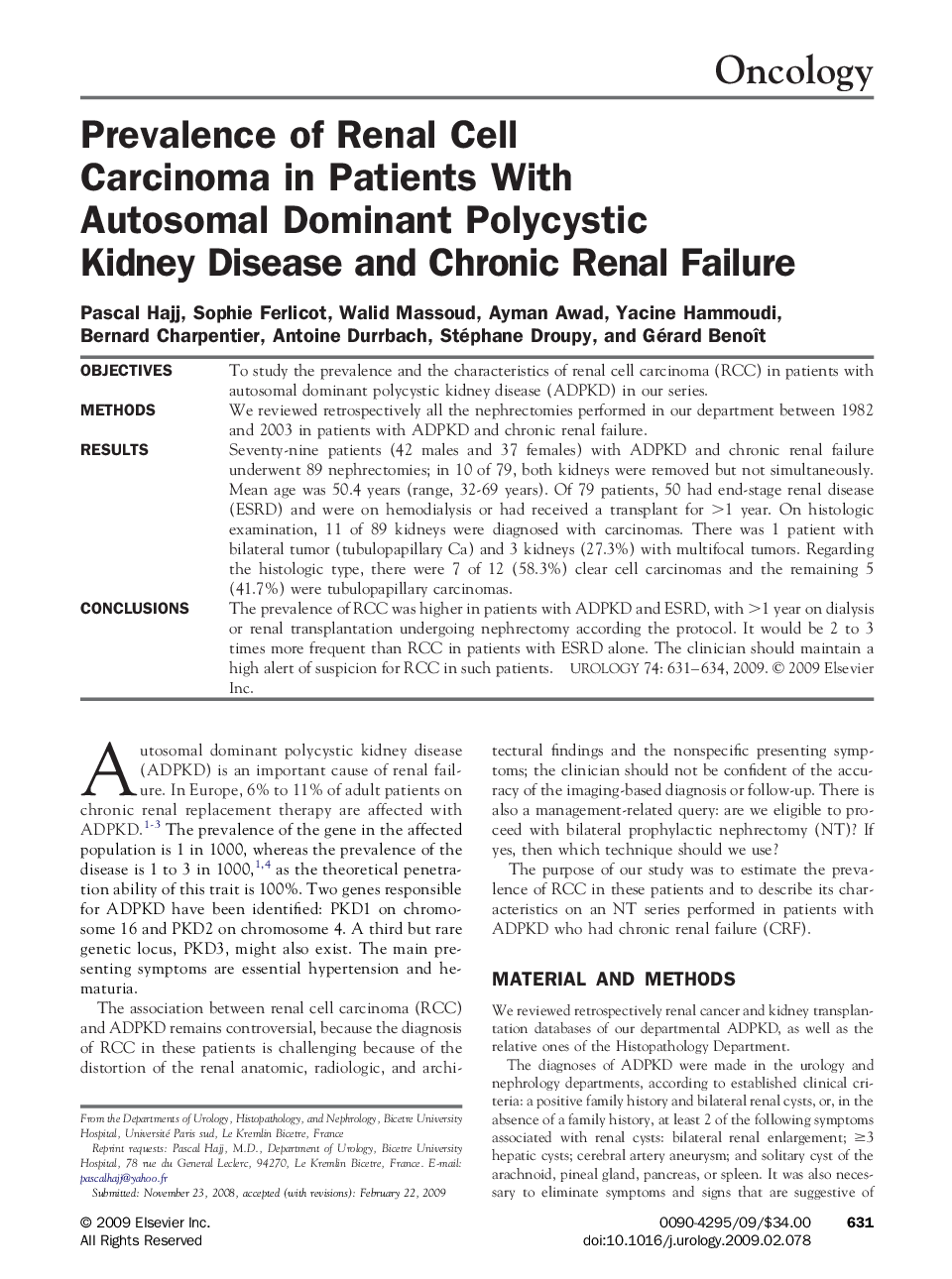 Prevalence of Renal Cell Carcinoma in Patients With Autosomal Dominant Polycystic Kidney Disease and Chronic Renal Failure