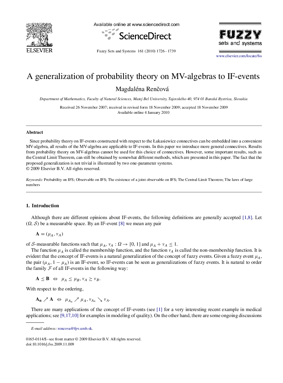 A generalization of probability theory on MV-algebras to IF-events