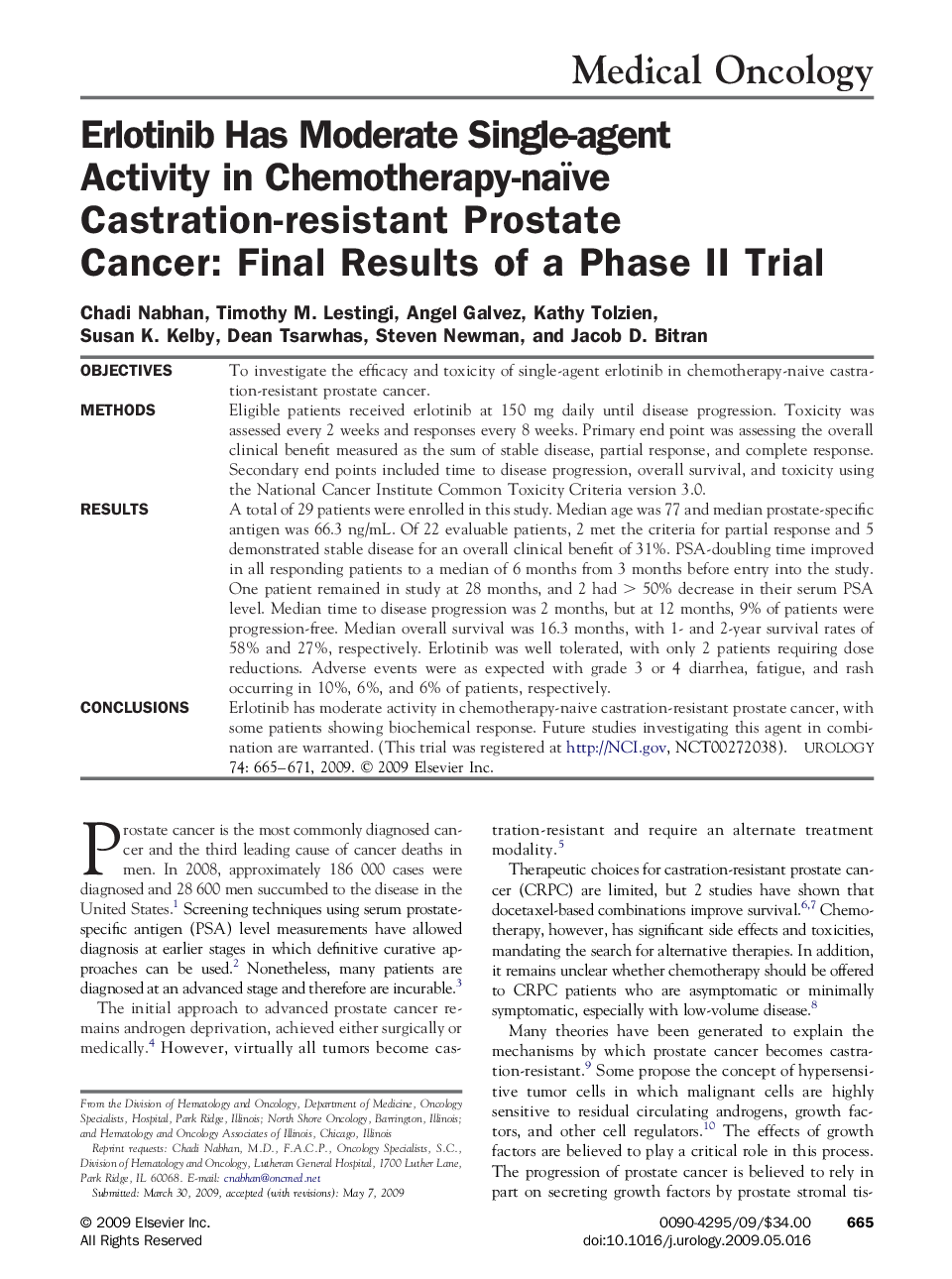 Erlotinib Has Moderate Single-agent Activity in Chemotherapy-naïve Castration-resistant Prostate Cancer: Final Results of a Phase II Trial