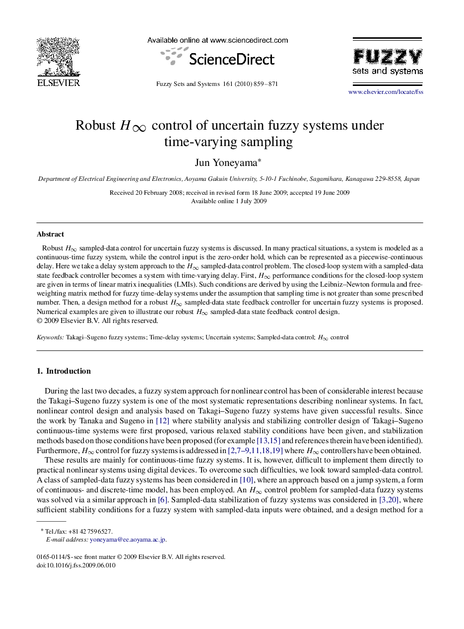 Robust H∞ control of uncertain fuzzy systems under time-varying sampling