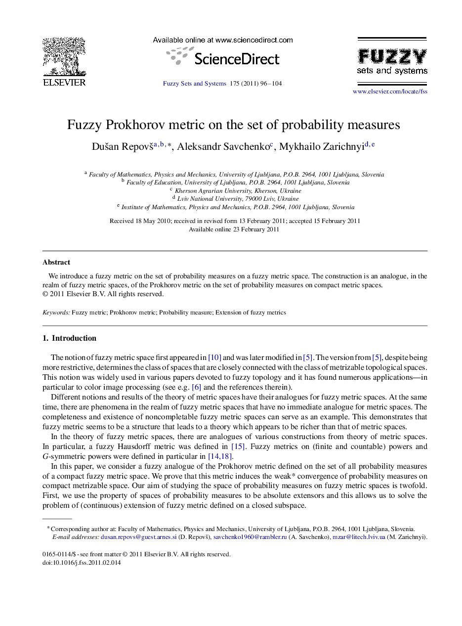 Fuzzy Prokhorov metric on the set of probability measures