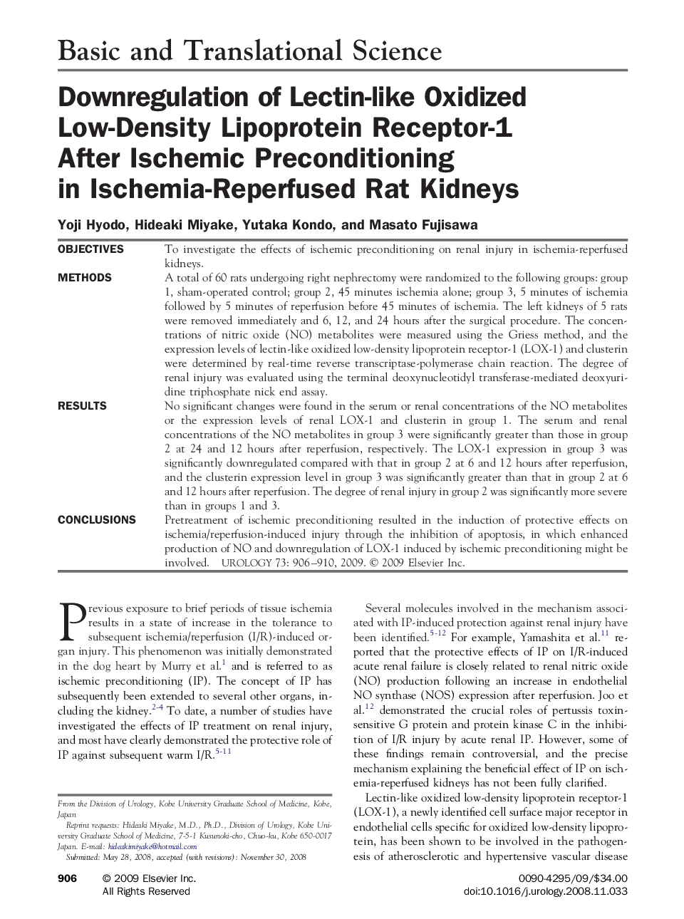 Downregulation of Lectin-like Oxidized Low-Density Lipoprotein Receptor-1 After Ischemic Preconditioning in Ischemia-Reperfused Rat Kidneys