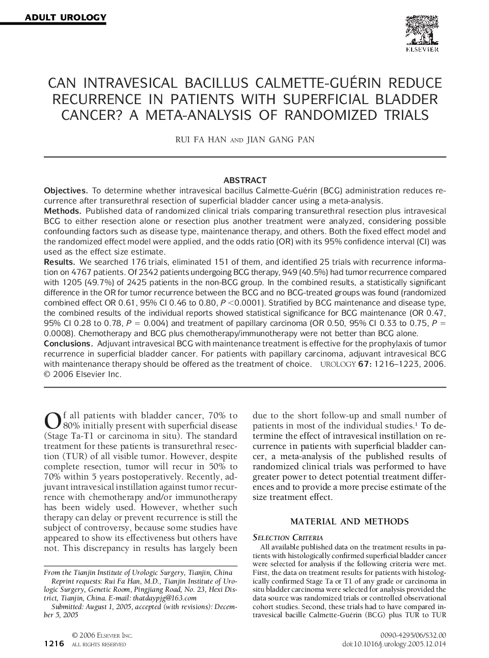 Can intravesical bacillus Calmette-Guérin reduce recurrence in patients with superficial bladder cancer? A meta-analysis of randomized trials