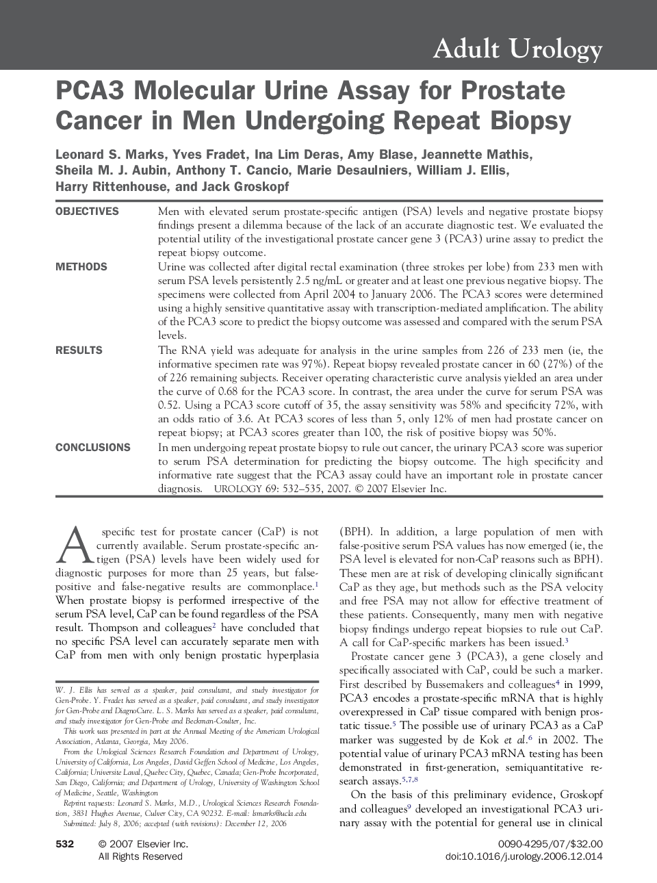 PCA3 Molecular Urine Assay for Prostate Cancer in Men Undergoing Repeat Biopsy
