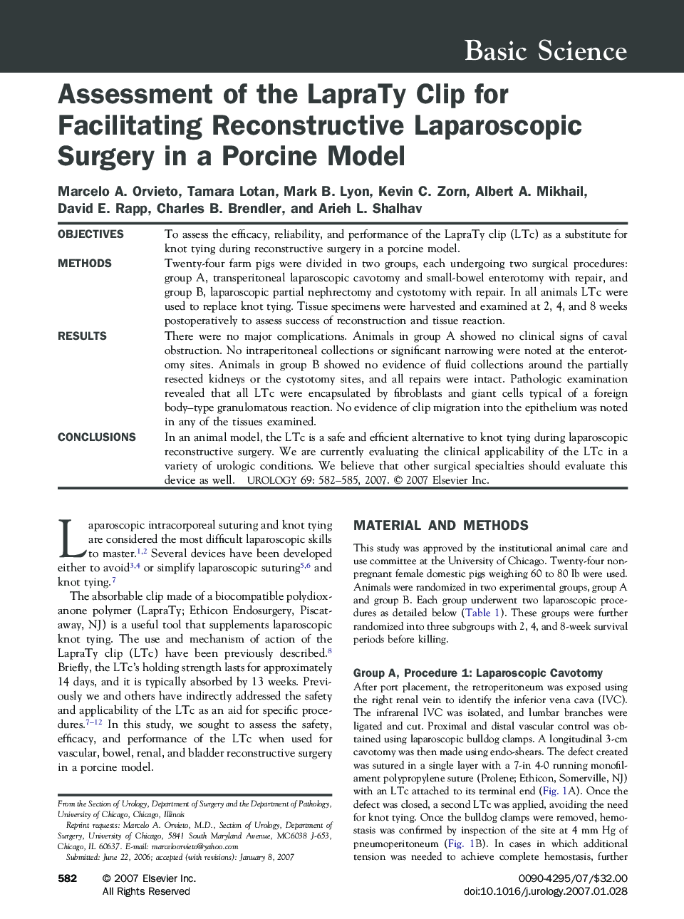 Assessment of the LapraTy Clip for Facilitating Reconstructive Laparoscopic Surgery in a Porcine Model