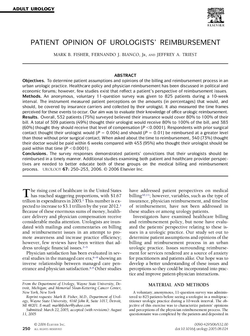 Patient opinion of urologists’ reimbursement