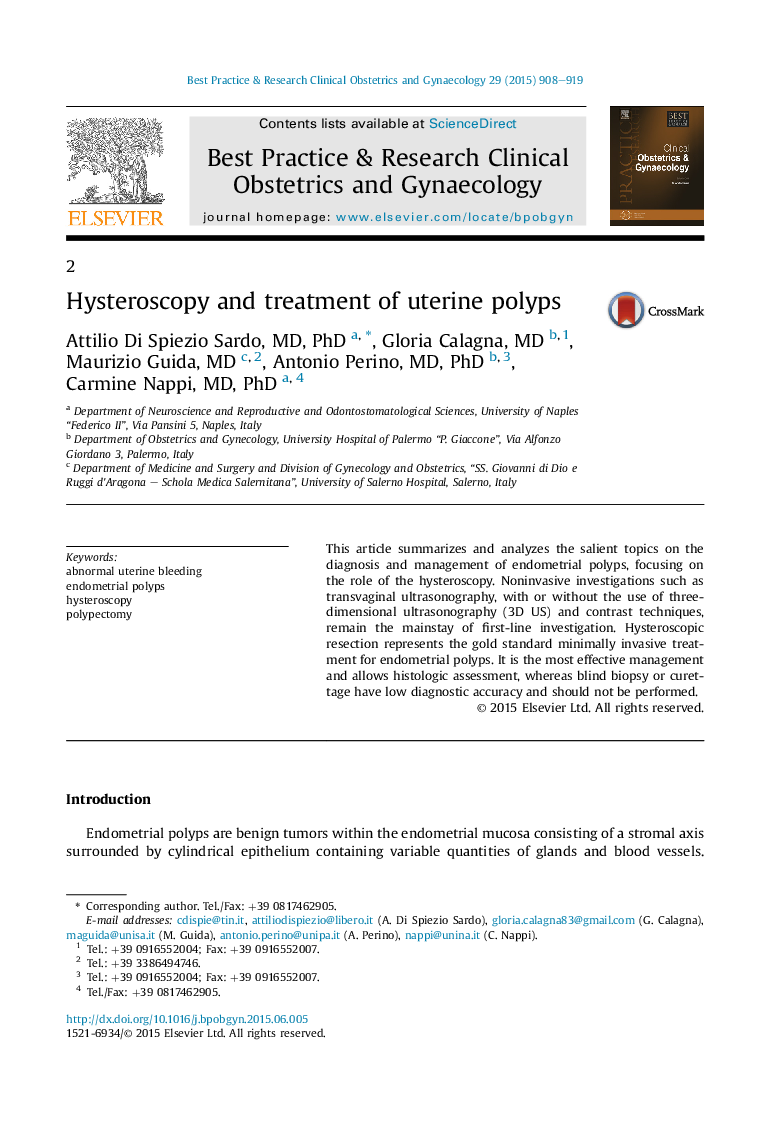 Hysteroscopy and treatment of uterine polyps