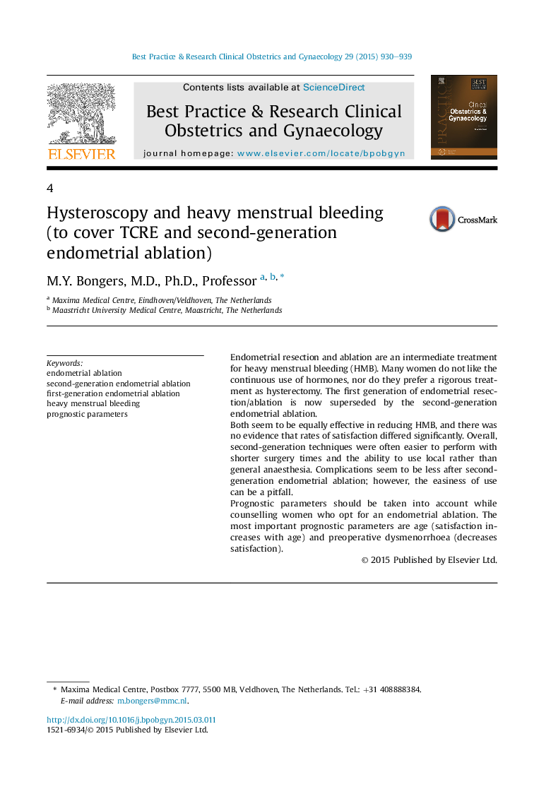 Hysteroscopy and heavy menstrual bleeding (to cover TCRE and second-generation endometrial ablation)