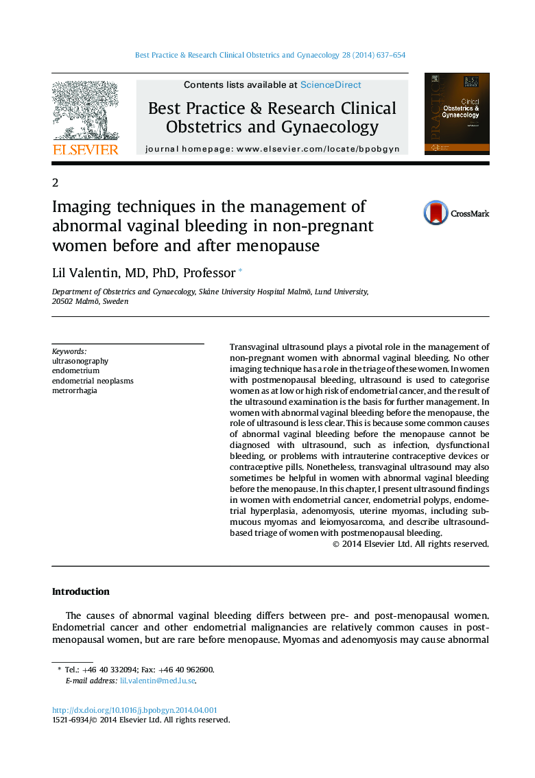 Vaginal Bleeding in the Nonpregnant Patient, …