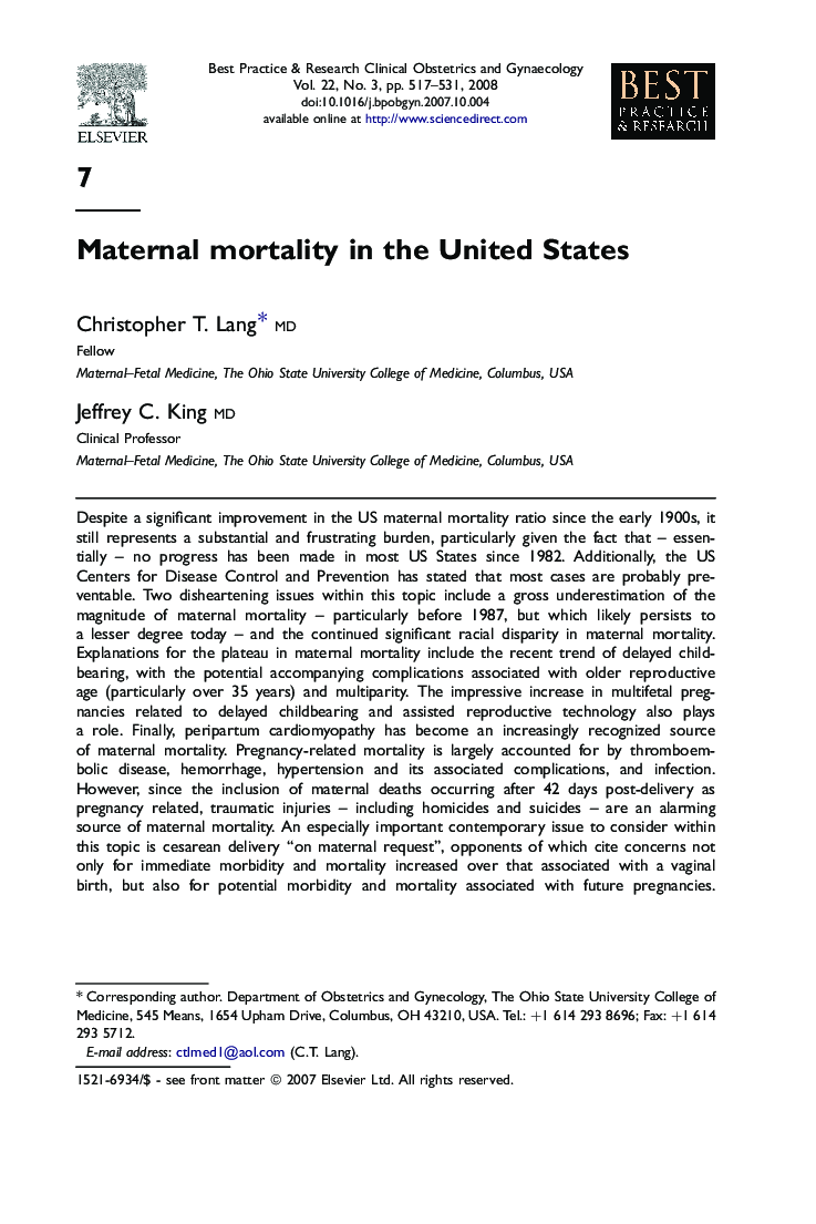 Maternal mortality in the United States