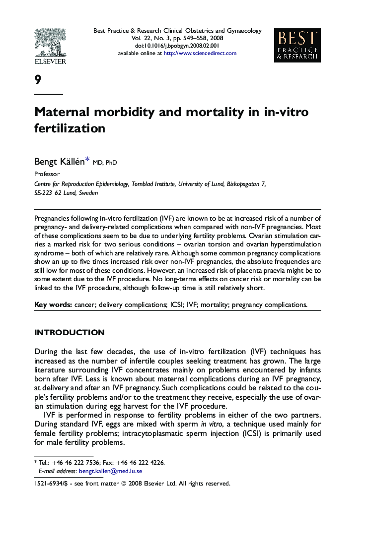 Maternal morbidity and mortality in in-vitro fertilization
