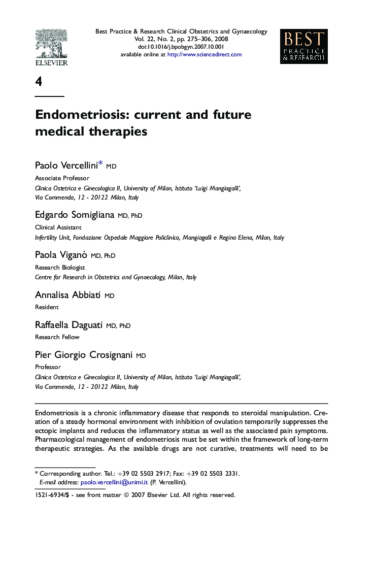 Endometriosis: current and future medical therapies