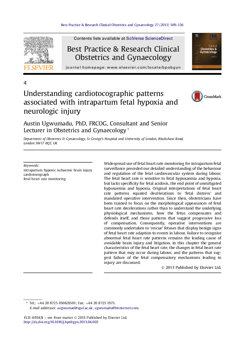 Understanding cardiotocographic patterns associated with intrapartum fetal hypoxia and neurologic injury