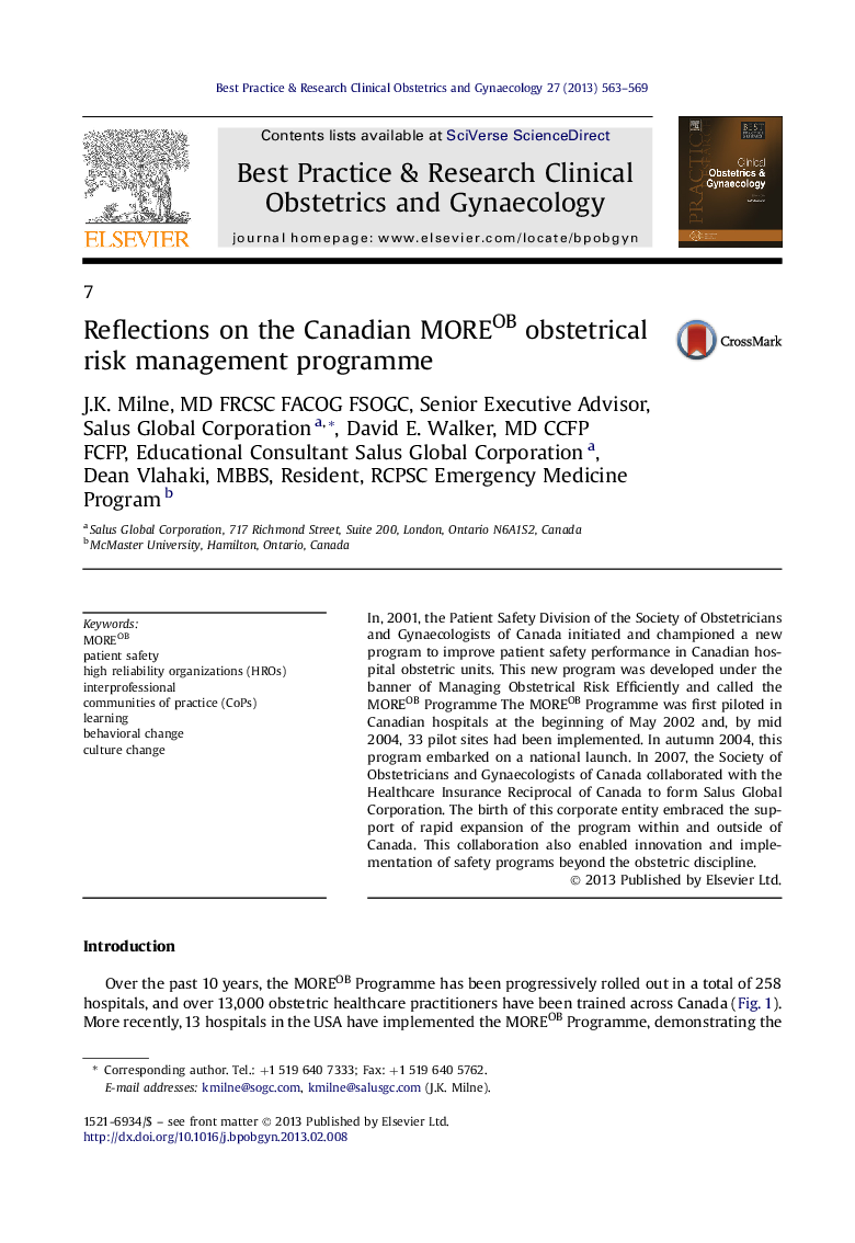 Reflections on the Canadian MOREOB obstetrical risk management programme