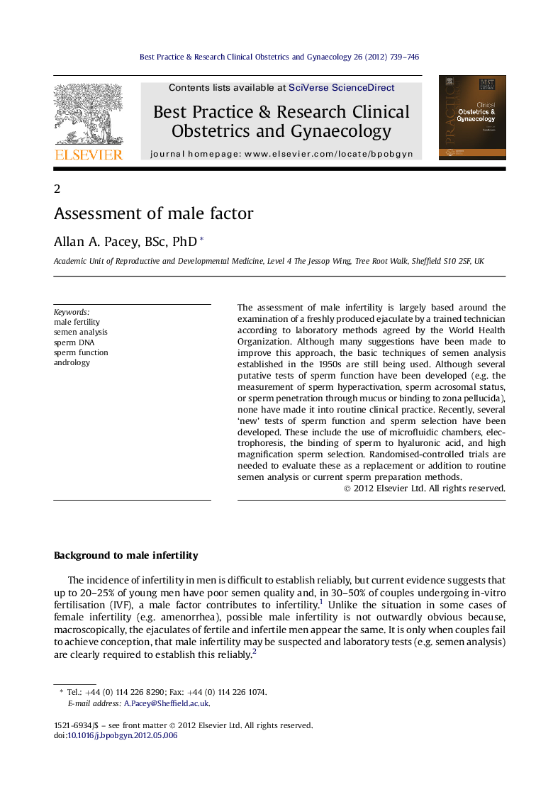 Assessment of male factor