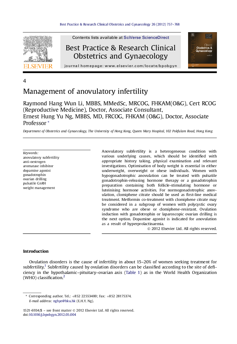 Management of anovulatory infertility