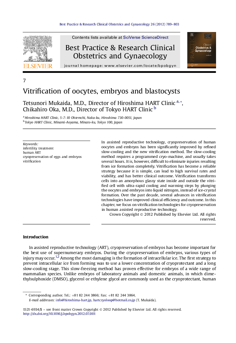 Vitrification of oocytes, embryos and blastocysts