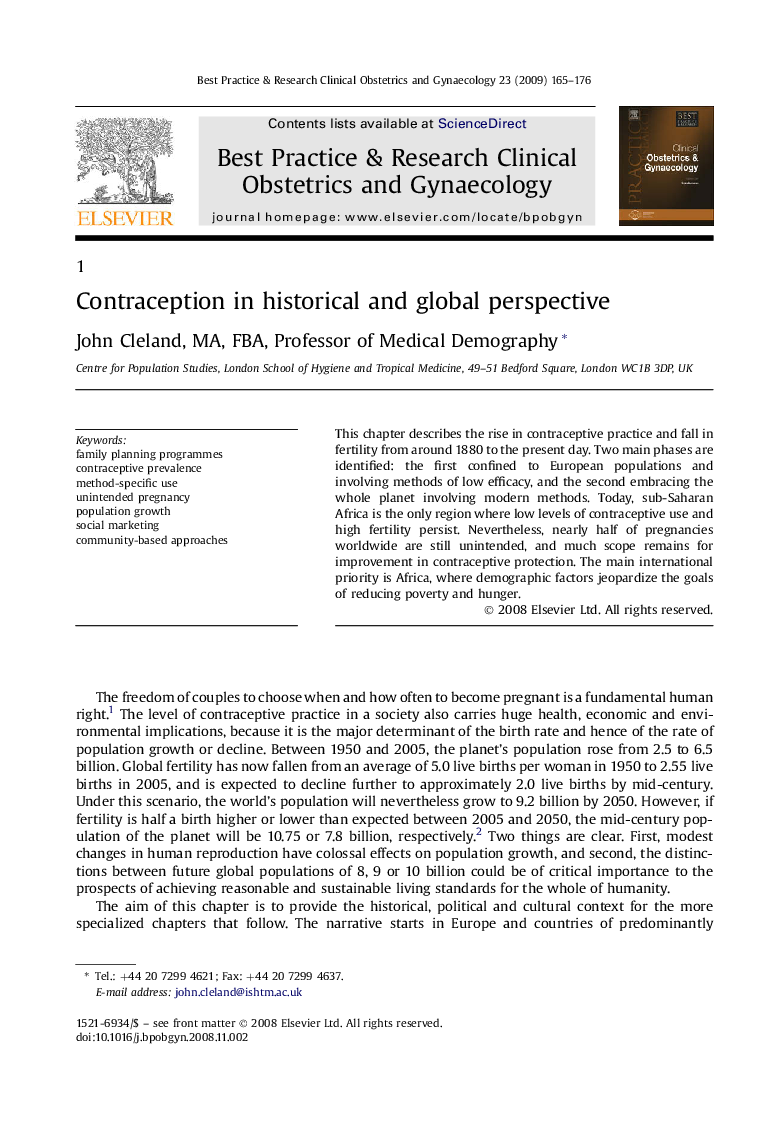 Contraception in historical and global perspective