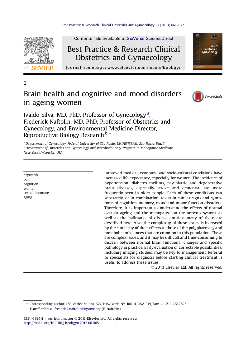 Brain health and cognitive and mood disorders in ageing women