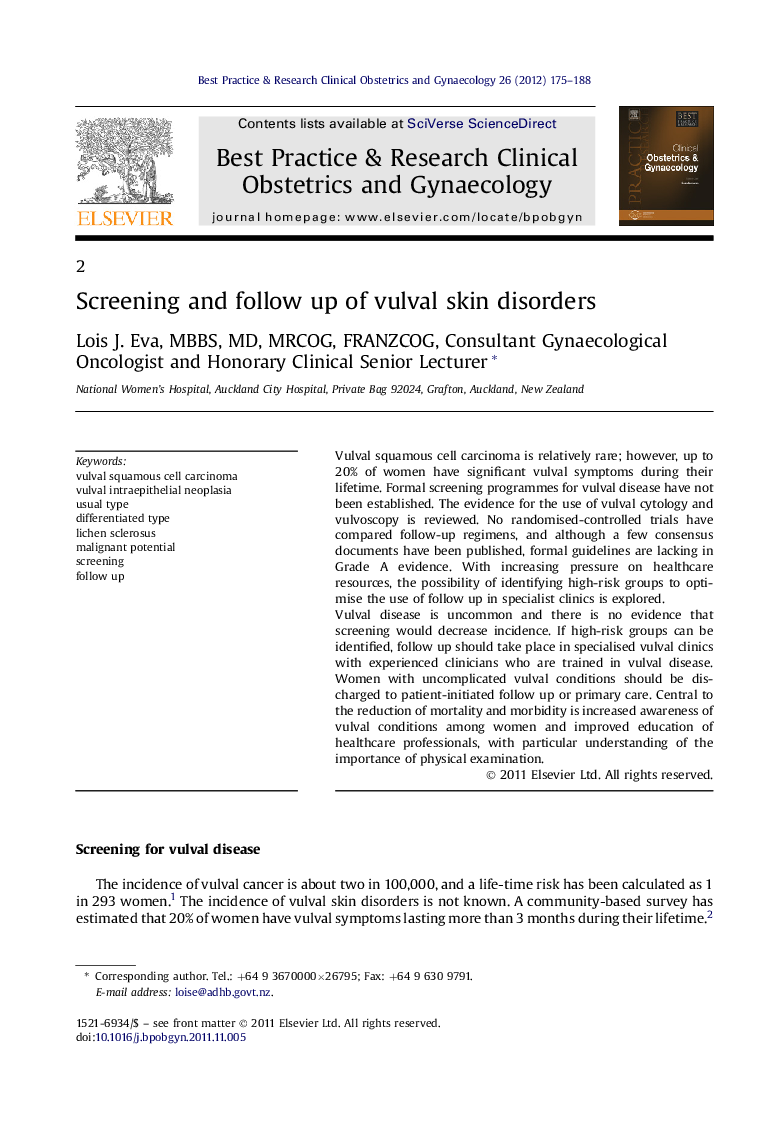 Screening and follow up of vulval skin disorders