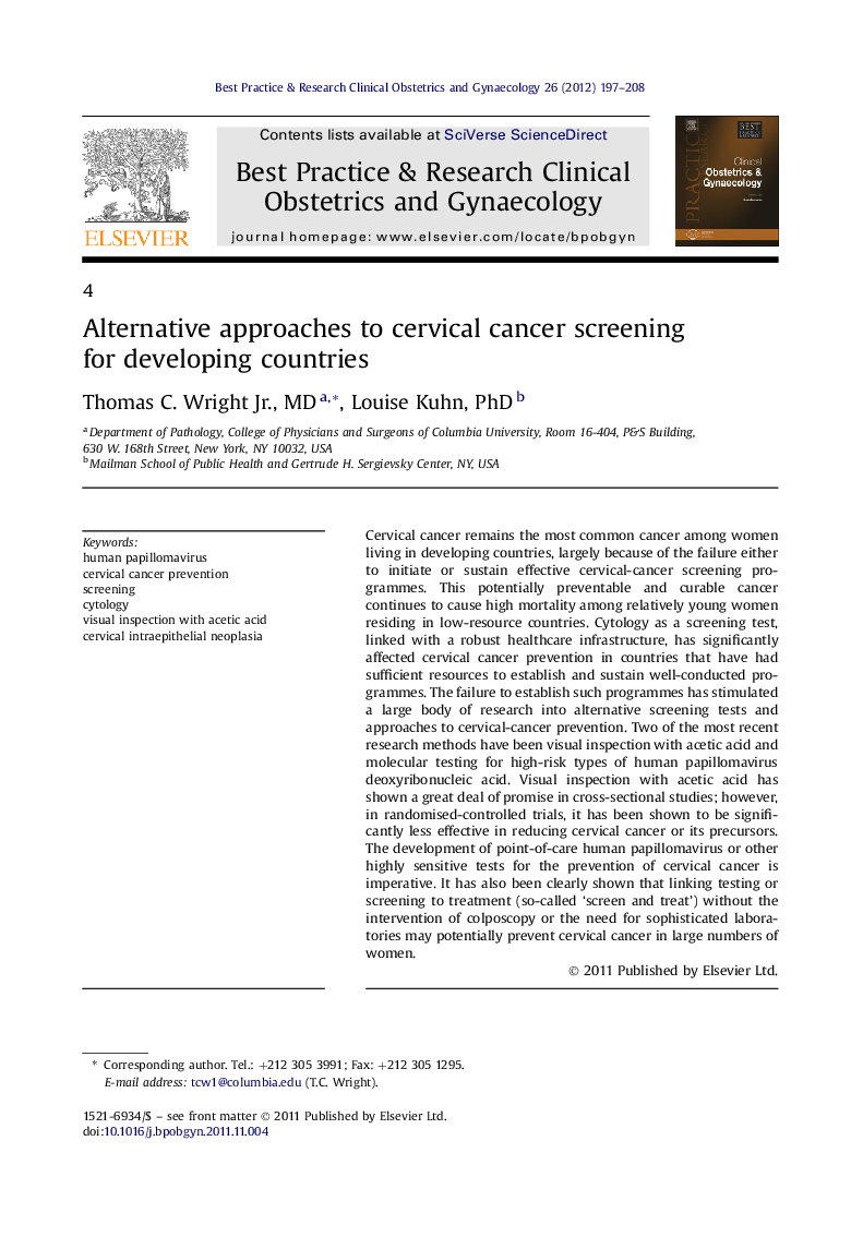 Alternative approaches to cervical cancer screening for developing countries