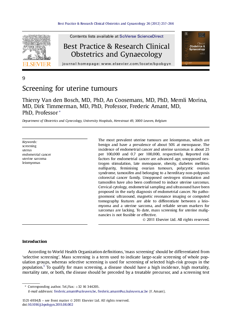 Screening for uterine tumours