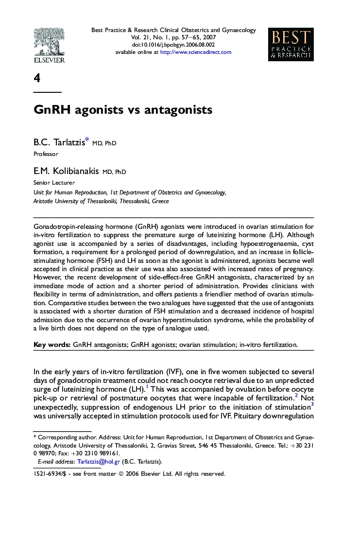 GnRH agonists vs antagonists