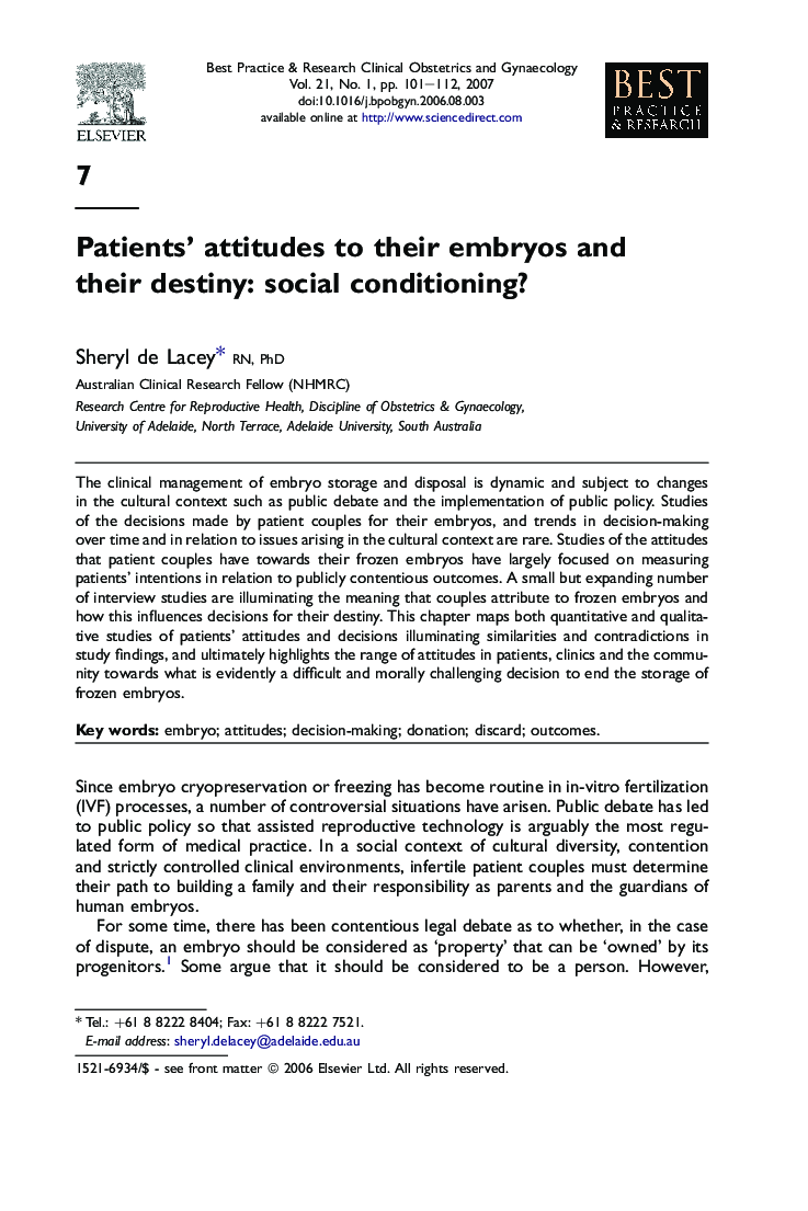 Patients' attitudes to their embryos and their destiny: social conditioning?