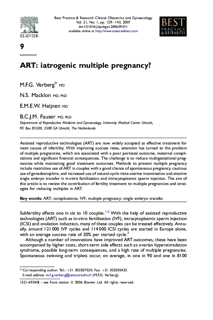 ART: iatrogenic multiple pregnancy?