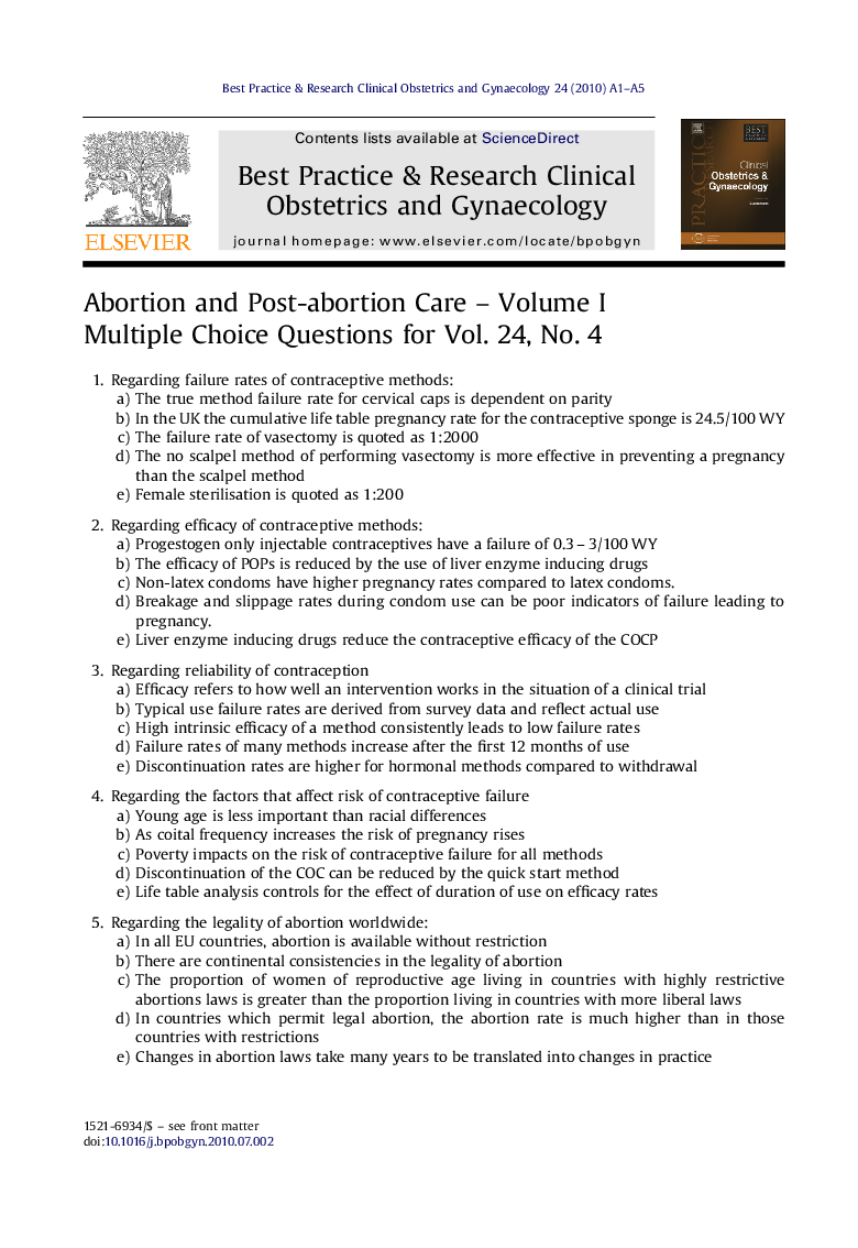 عکس صفحه اول مقاله: Abortion and Post-abortion Care - Volume I Abortion and Post-abortion Care - Volume I