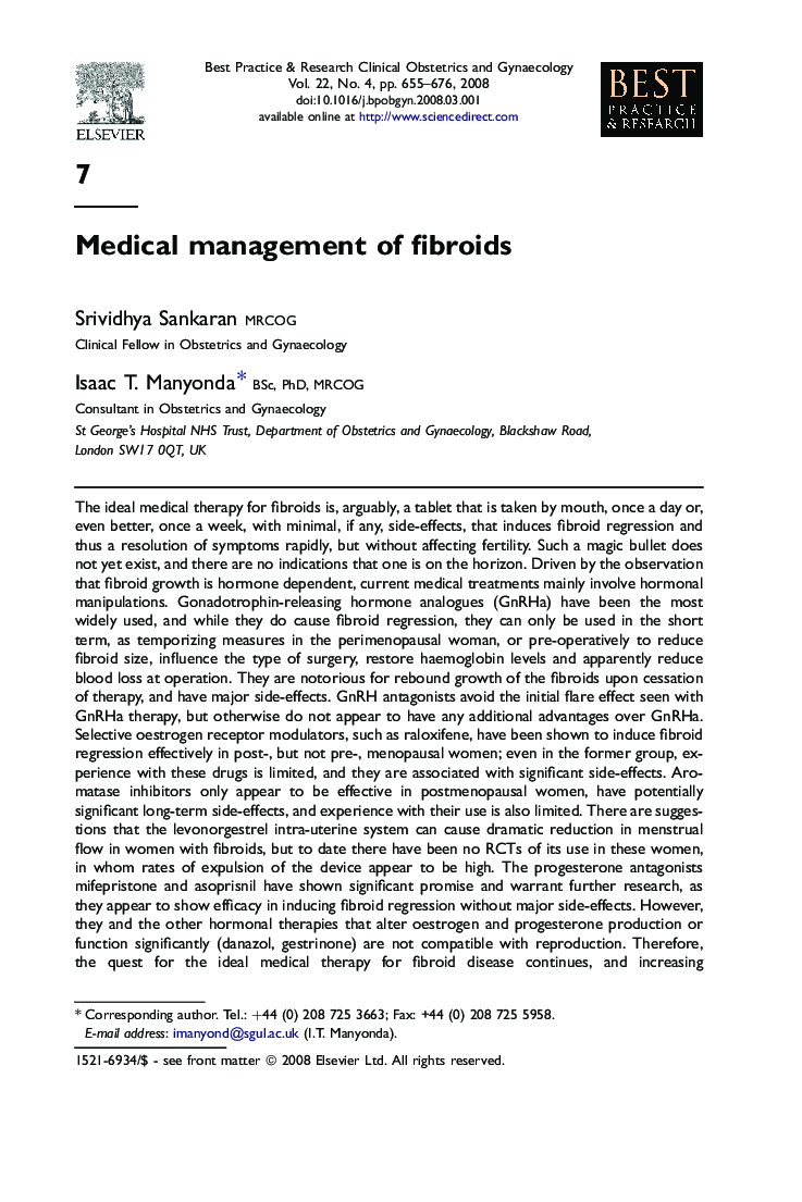 Medical management of fibroids