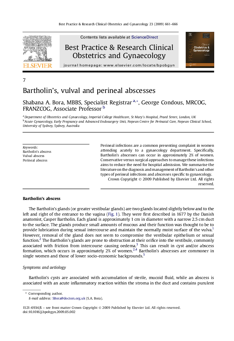 Bartholin's, vulval and perineal abscesses
