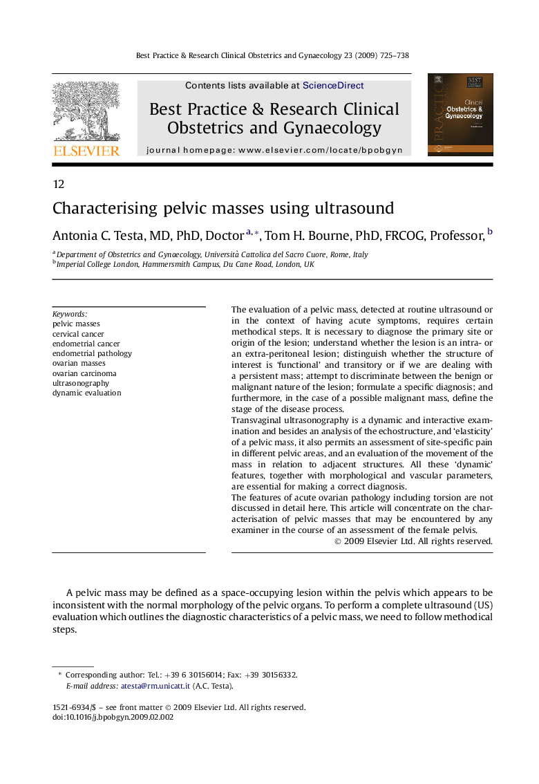 Characterising pelvic masses using ultrasound