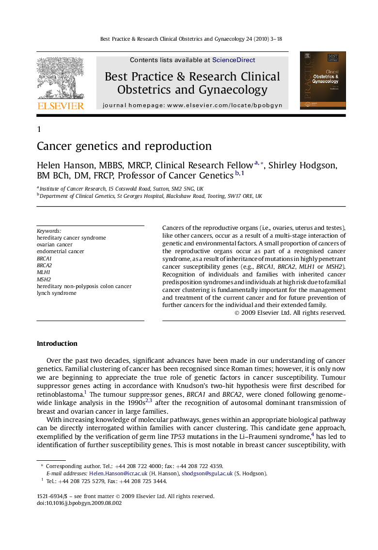 Cancer genetics and reproduction