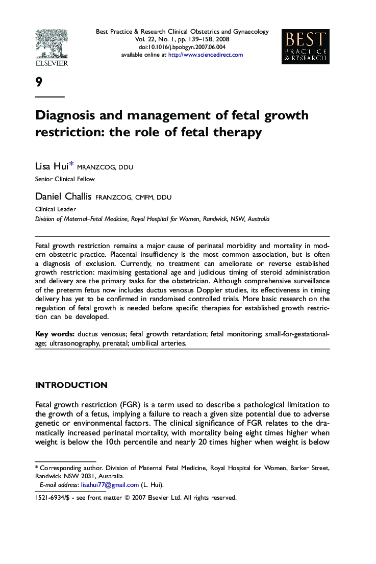 Diagnosis and management of fetal growth restriction: the role of fetal therapy